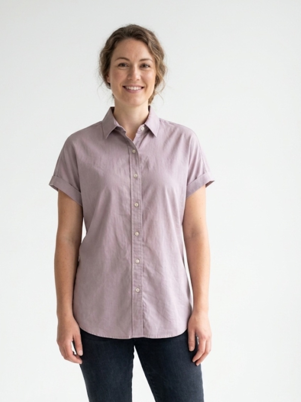 Tilley Lavender Button-Up Short Sleeve Top | 100% TENCEL | Size S
